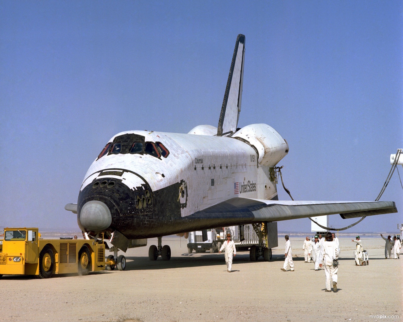 Space Shuttle Columbia after landing to complete its first orbital mission